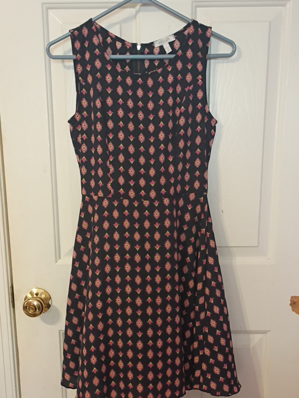 Delias Sleeveless Black Geometric Print Dress
